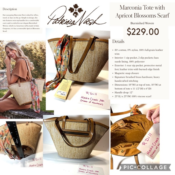 $229 ⭐️ NEW Patricia Nash Marconia Tote Burnished Woven w Apricot Blossoms Scarf - Picture 1 of 11